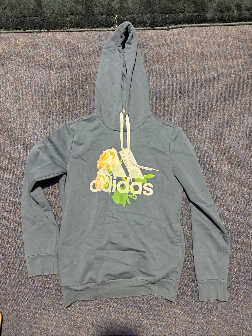 adidas Women's Slate Gray Pullover Hoodie with Floral Logo